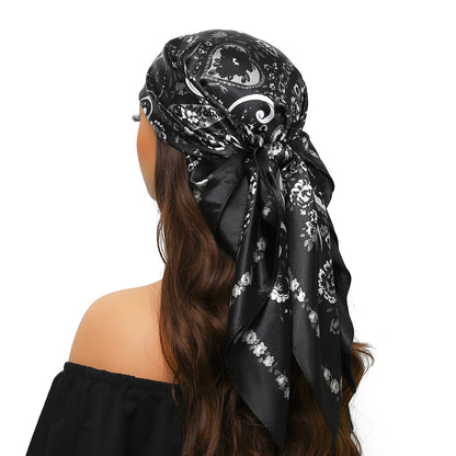 Head Scarf Women Luxury Brand Square 90*90cm Silk Foulard Satin Bandana Cheveux Soft Neckerchief Hijab Hair Scarves For Ladies - AMULET RING STORE