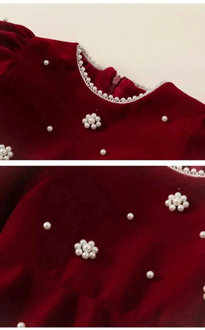 Autumn Winter Children Dress 1-10Y Girls Pearl Thick Warm Fleece Party Christmas Princess Dresses Toddler Wear Kids Clothing New