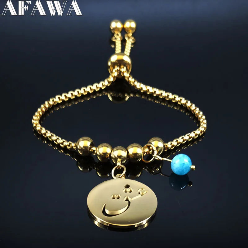 Persian Love Poems Stone Stainless Steel Bracelet Charm for Women Gold Color Iran Chain Bracelet Jewelry pulseras B1728-QKCS02