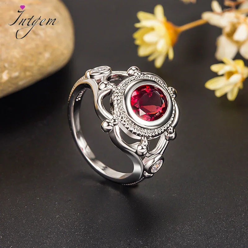 Engagement Proposal Ring Ruby Thai Silver 925 Gemstone Retro Rings for Women Men Anniversary Wedding Gift Jewelry