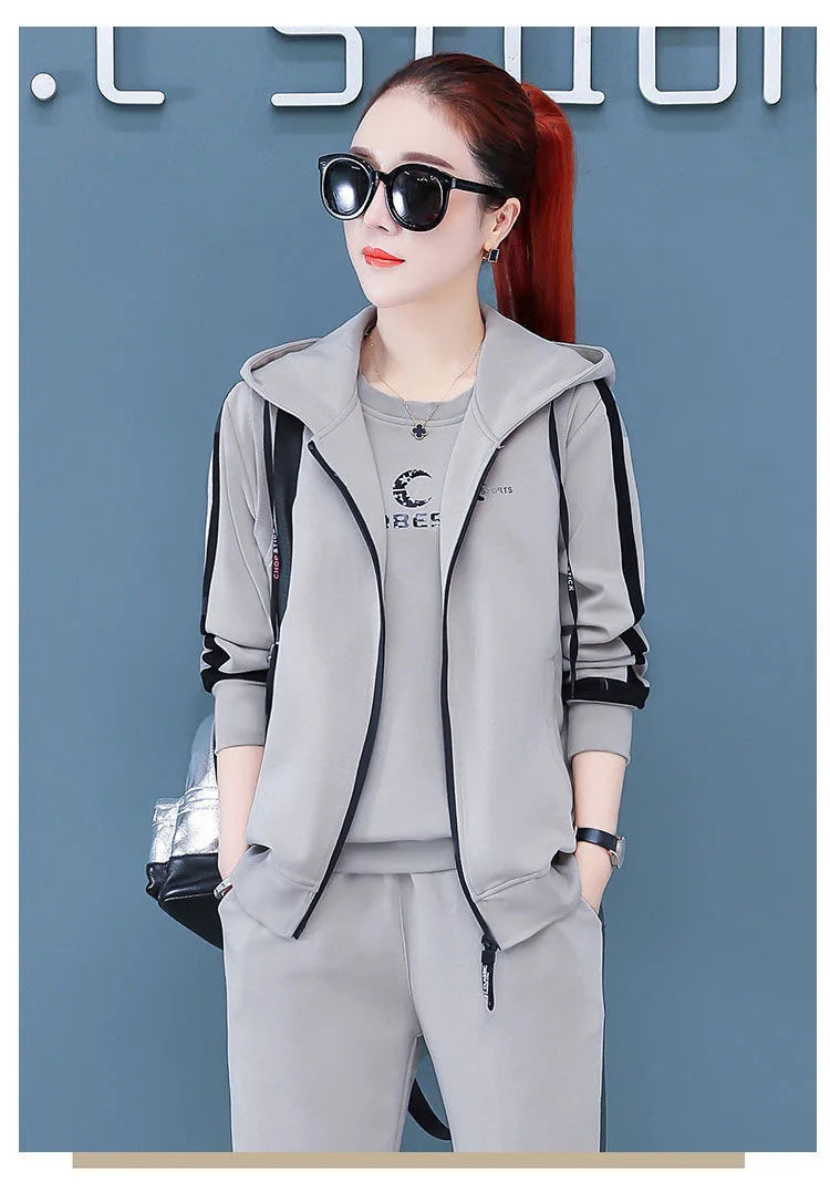 Spring Autumn Women Tracksuit Coats+Sweatshirts+Pants 3Pcs Suit Fashion Outfits Ladies Casual Clothing Sets Loose Sportswear