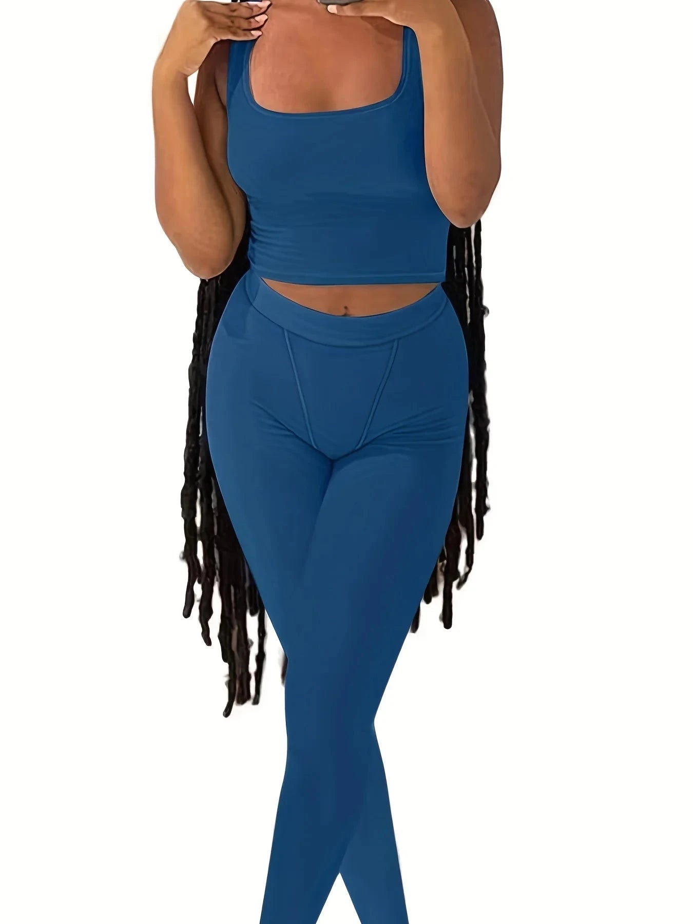 New Design Women Summer Fitness Sports Wear Lounge Set Yoga Solid Color Vest Summer Two Piece Set Tank Top Biker Shorts Set