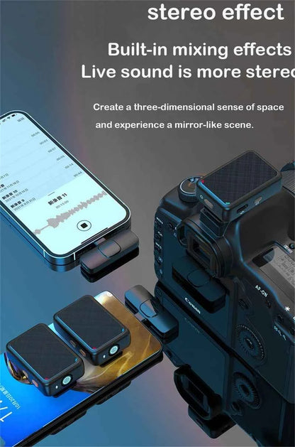 Wireless Lavalier Recording Microphone Dual Channel Lapel Mic System with 98ft For Smartphone DSLR Camera DV Vlog YouTube Live