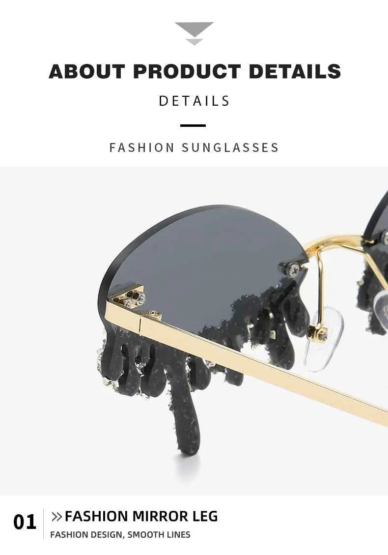 Diamond Rimless Sunglasses Women Luxury Brand Rhinestone Sun Glasses Ladies Sexy Tear Shape Punk Party Eyewear gafas de sol