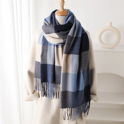 Plaid Imitation Cashmere Blanket Winter Women Scarf Designer Thick Warm Pashmina Shawl Wraps Tassel Poncho Stoles Echarpe Unisex