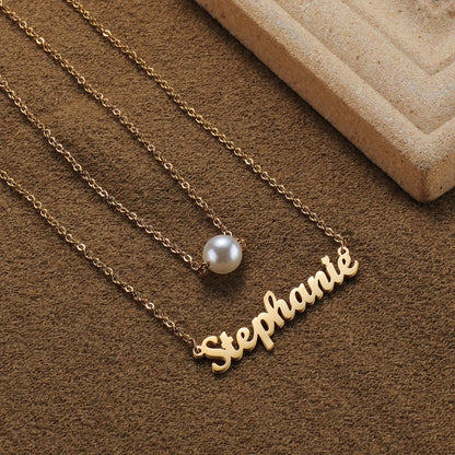 Atoztide Custom Name Necklace Double Layers Zircon Beads Stainless Steel Personalized Pendant Choker for Women Jewelry Gifts