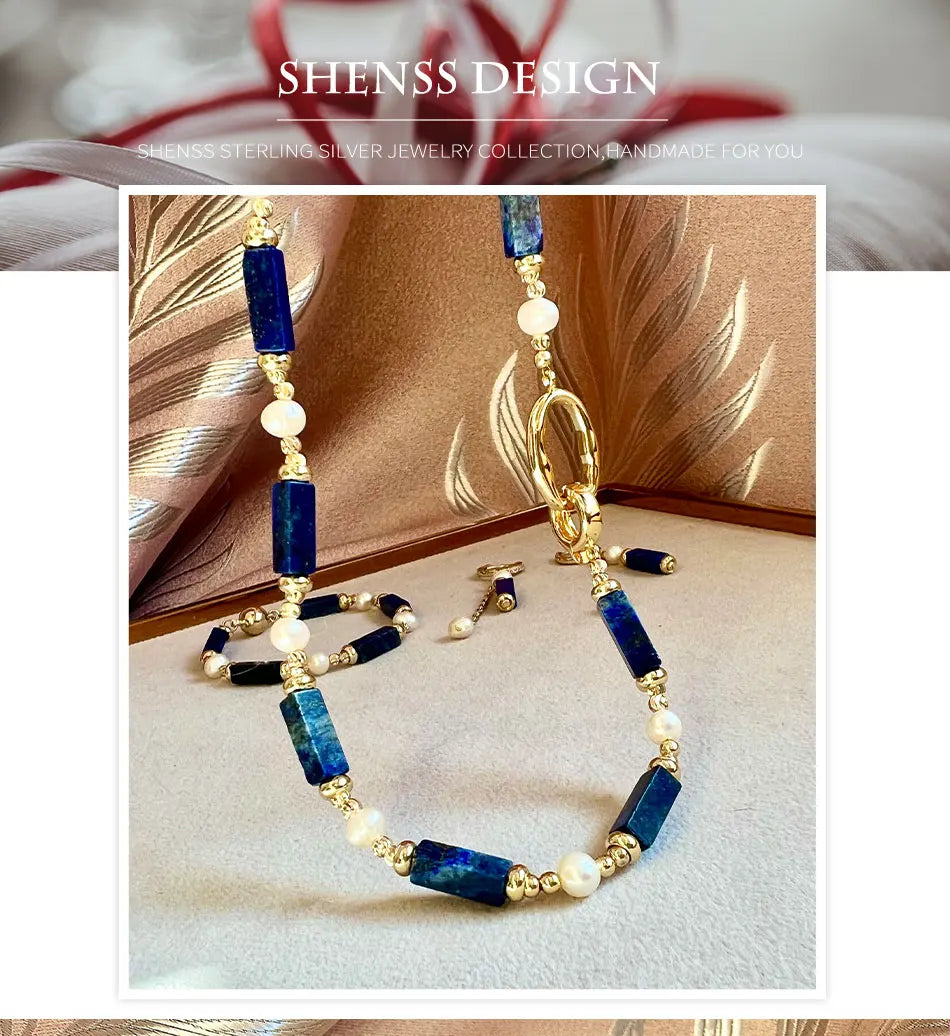 Exclusive Design Personalized Natural Freshwater Pearl Lapis lazuli Necklace Bracelet Earrings Copper Plated 14k Gold Accessorie
