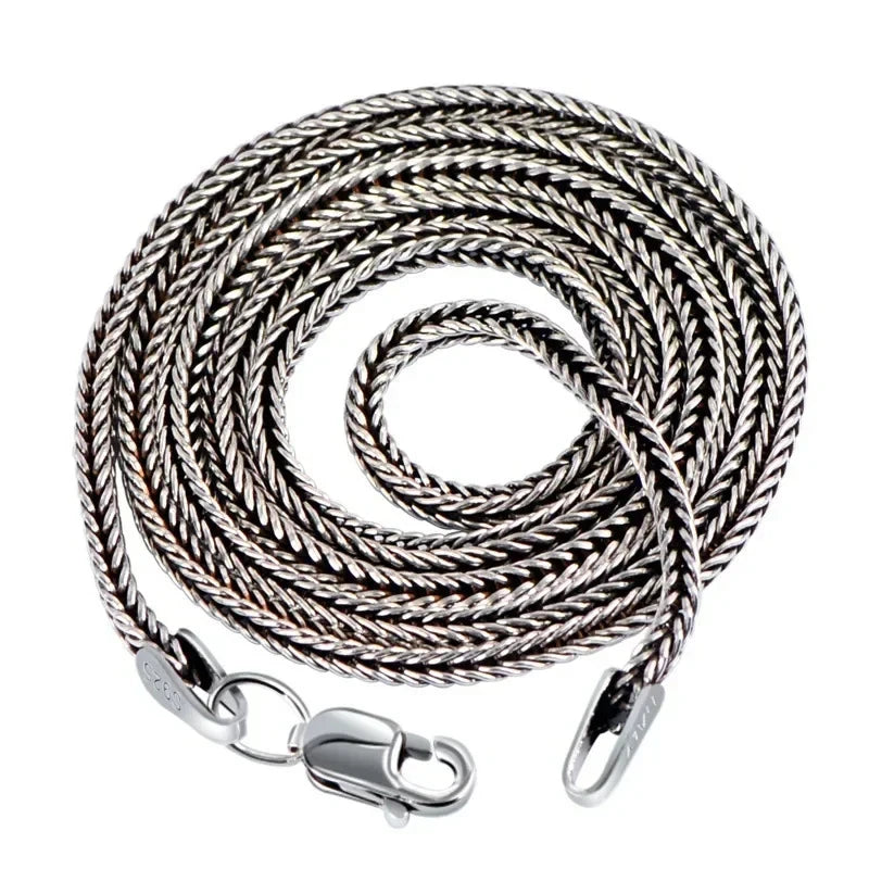 Real S925 Pure Silver Men's Necklace 1.6MM Foxtail Necklace for Men Individuality Vintage solid Silver Snake Bone Chain - AMULET RING STORE