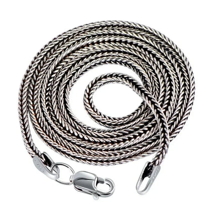 Real S925 Pure Silver Men's Necklace 1.6MM Foxtail Necklace for Men Individuality Vintage solid Silver Snake Bone Chain - AMULET RING STORE
