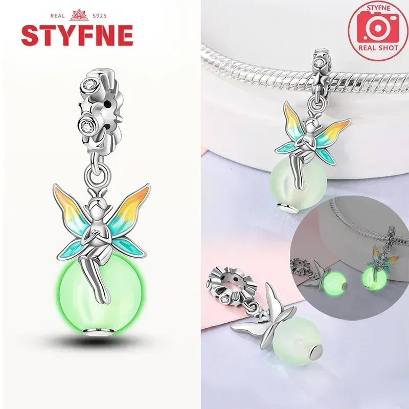 S925 Silver Glow-in-the-dark Firefly Charm Pendant Fit Original Charms Bracelet Gift Beads for Women Diy Fine Jewelry Gifts - AMULET RING STORE