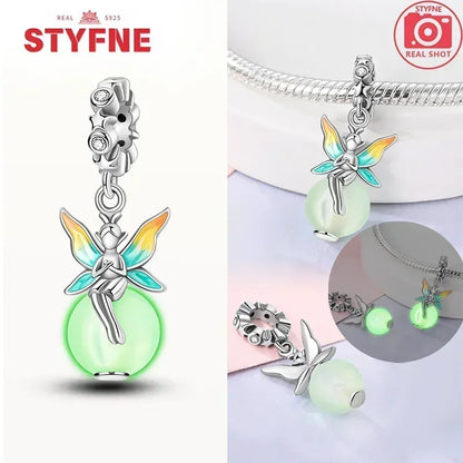 S925 Silver Glow-in-the-dark Firefly Charm Pendant Fit Original Charms Bracelet Gift Beads for Women Diy Fine Jewelry Gifts - AMULET RING STORE