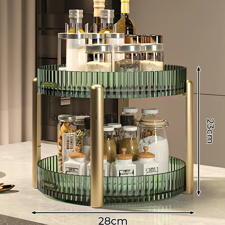 Kitchen Spice Rack Double Layer 360° Rotating Seasoning Holder Large Capacity Shelf Snacks Cosmetics Office Bathroom Storage - AMULET RING STORE