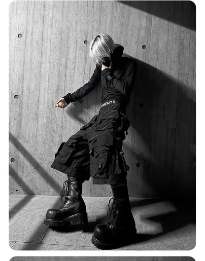 Mauroicardi Spring Summer Cool Handsome Thin Black Nylon Cargo Shorts for Men with Many Pockets Luxury Emo Techwear Clothes 2025