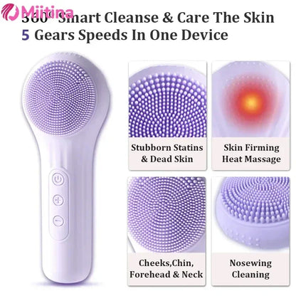 Electric Facial Cleansing Brush Sonic IPX7 Waterproof Silicone Face Scrubber Exfoliator Vibration Massager Deep Cleansing Care