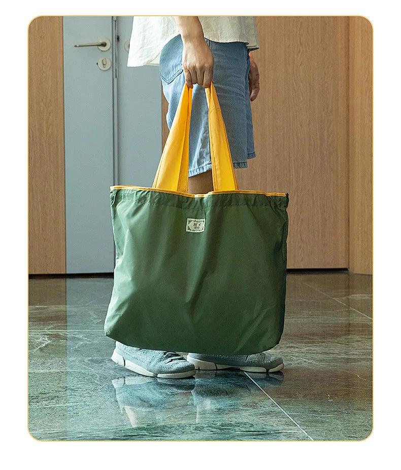 Large-sized drawstring eco-friendly supermarket shopping bag fashionable single-shoulder bag foldableportable handbag,waterproof - AMULET RING STORE