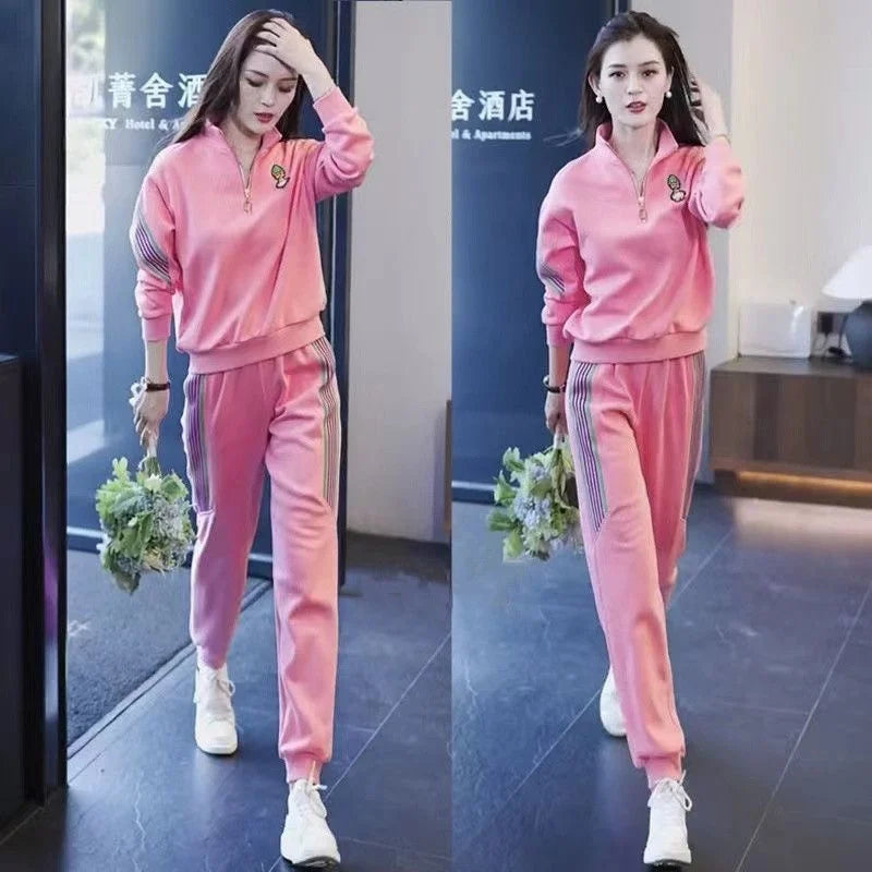Women's Casual Suit Spring Autumn New Loose Tracksuit Fashion Tops And Pencil Pants 2 Two Piece Set Plus Size Clothing For Women