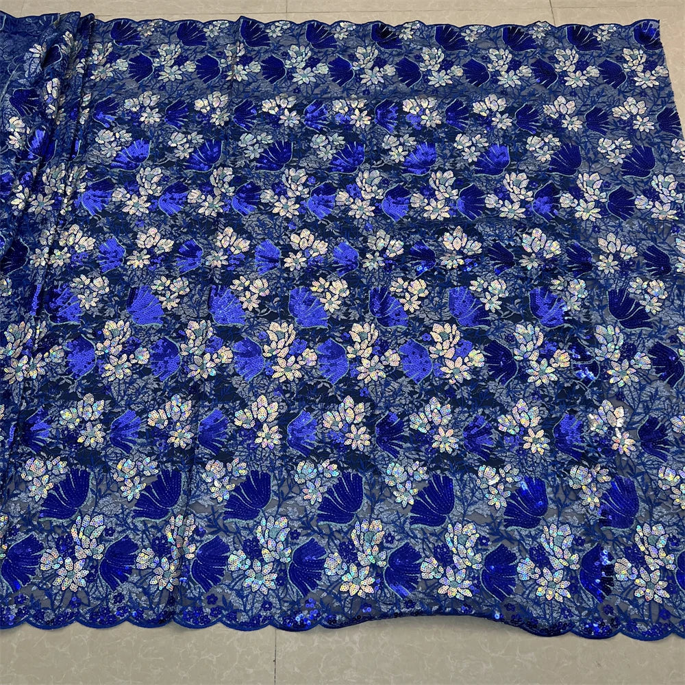 African Nigerian Tulle Lace Fabric - 3D Sequins Embroidery