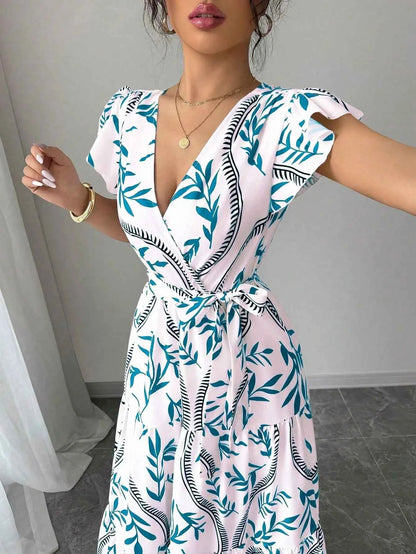 New Summer Women's Printed Lace-up Dress,Short Sleeved Dresses,White Dresses,Elegant Dresses For Ladies,Woman's 2025 Clothing