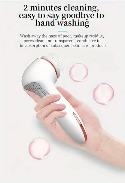 Electric Facial Cleansing Brush 3 in 1 with 3 Brush Heads Water Proof Rechargeable Rose Gold with Purple Massage Head