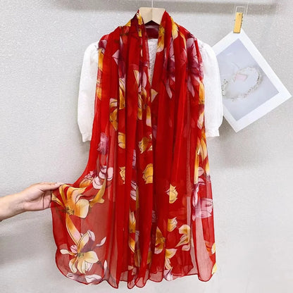 2025 Silk Scarf Women Hijab Pashmina Long Beach Stoles Shawl Wrap Headbands Spring Warm Scarves Bandana Ladies Neckscarf Foulard