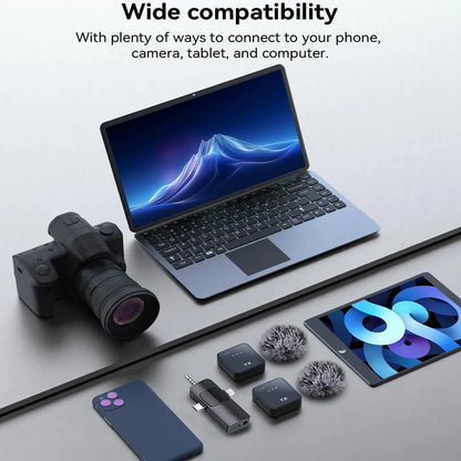 3in1 Wireless Lavalier Microphone for Camera,iPhone,Android,Microphone for Video Recording Recording Podcast Noise Reduction mic