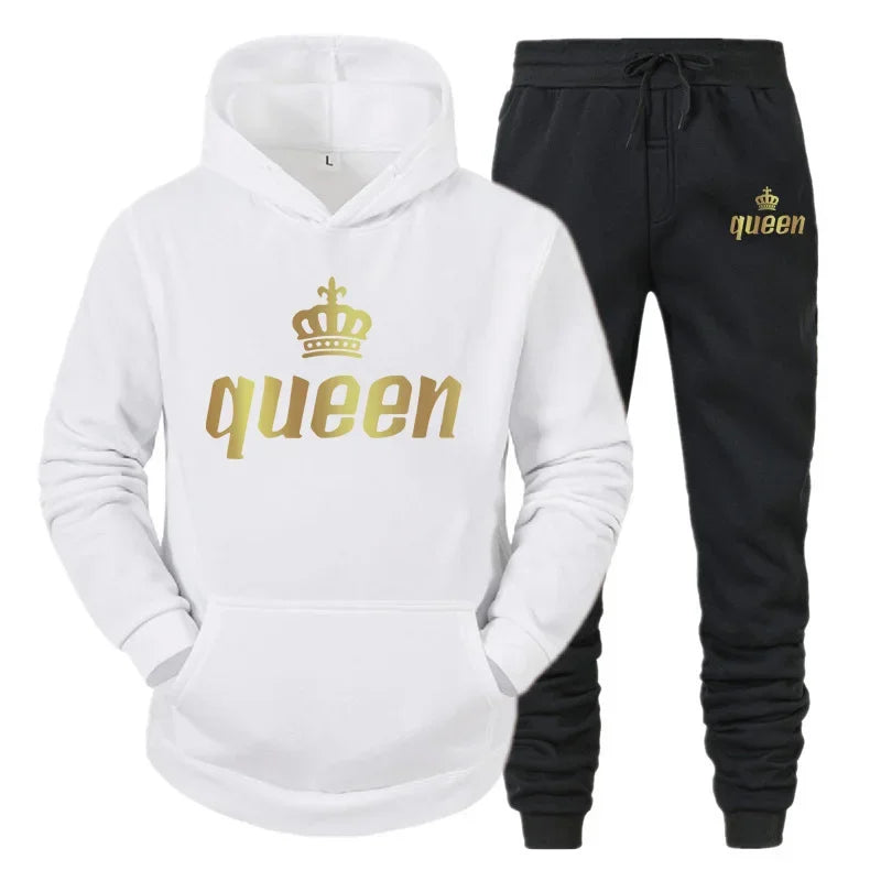 King And Queen Couple Outfit Hoodie and Jogger Pants High Quality Men Women Daily Casual Sport Jogging Suit King Queen Tracksuit - AMULET RING STORE