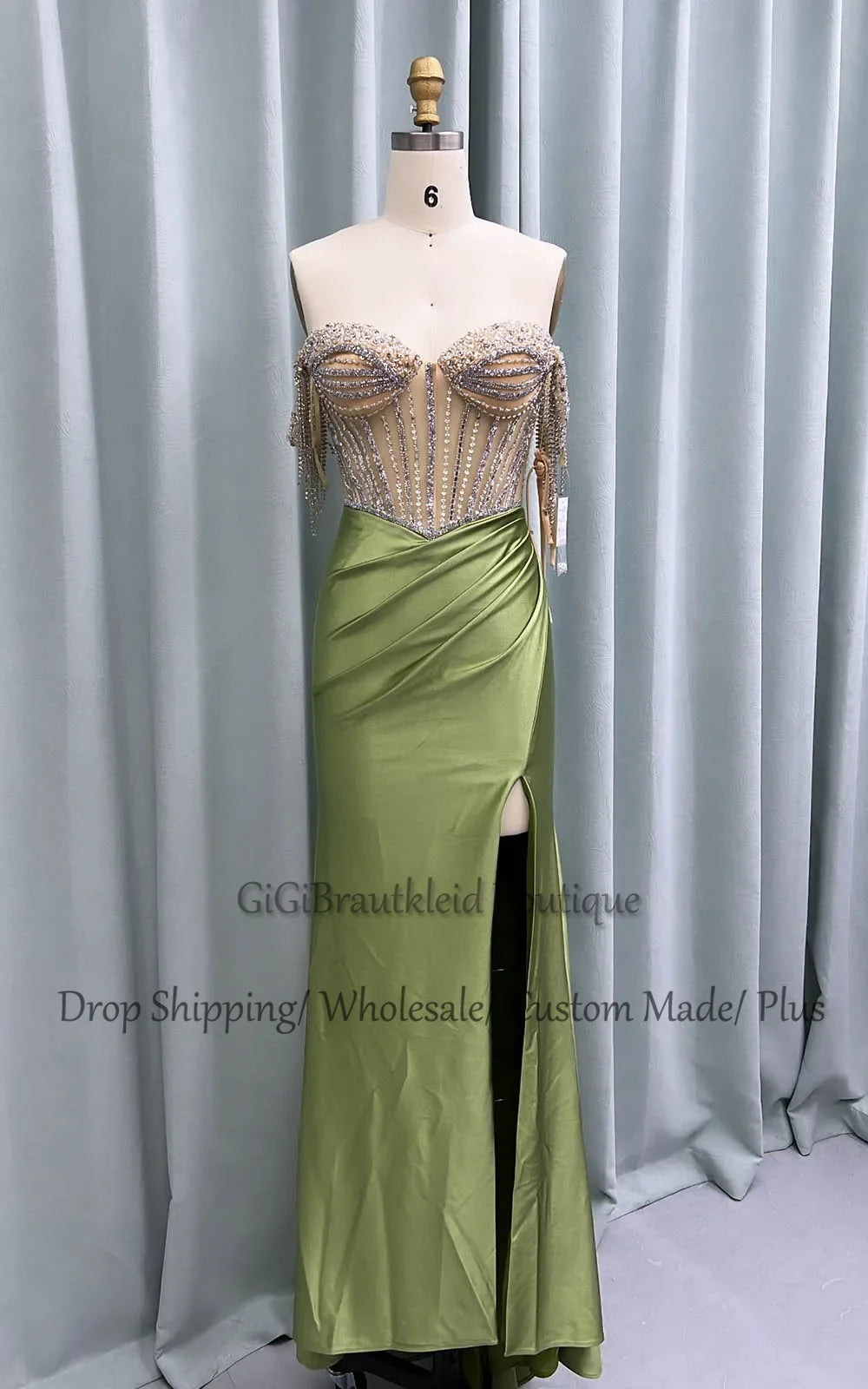 GiGiBraut Fancy Satin Prom Dress For Women Mermaid Pleated Slit Crystals Evening Gowns Vestido De Formatura Party Customised - AMULET RING STORE