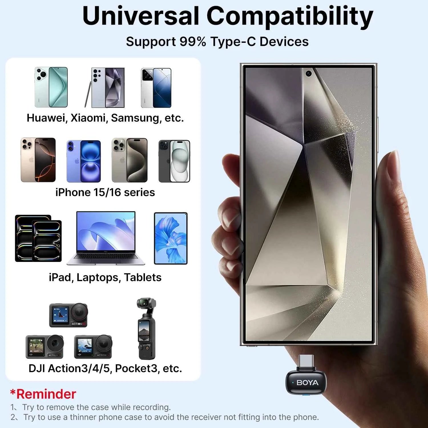BOYA BOYA Mini Wireless Lavalier Microphone for iPhone 15/16 Android Phone USB-C Devices for Live Streaming Video Recording Vlog