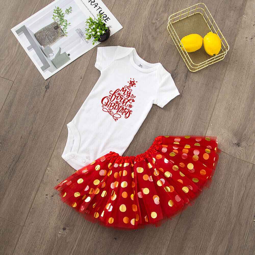 My 1st Christmas Baby bodysuit + Dress set Christmas Party Baby girl Dresses Infant short Sleeve cake Dress Set Toddler Clothing