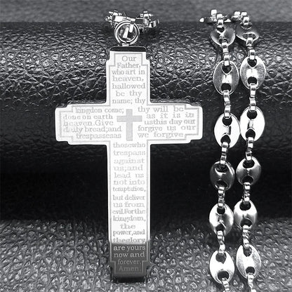 Jesus Cross Crucifix Pendant Necklace for Men Stainless Steel Gold Color Christian Coffee Bean Chain Jewelry croix chrétienne - AMULET RING STORE