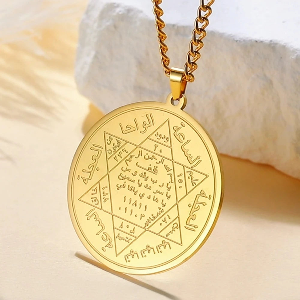 Three Hebrew letters are written on the necklace AMULET RING STORE