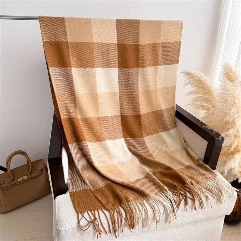 Plaid Imitation Cashmere Blanket Winter Women Scarf Designer Thick Warm Pashmina Shawl Wraps Tassel Poncho Stoles Echarpe Unisex