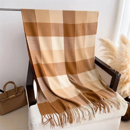 Plaid Imitation Cashmere Blanket Winter Women Scarf Designer Thick Warm Pashmina Shawl Wraps Tassel Poncho Stoles Echarpe Unisex