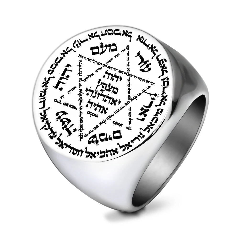 R054 Protect God Pendant Kabbalah Amulet Names of 12 angels & Star of David Talisman Jewelry Laser Engraved Stainless Steel Ring