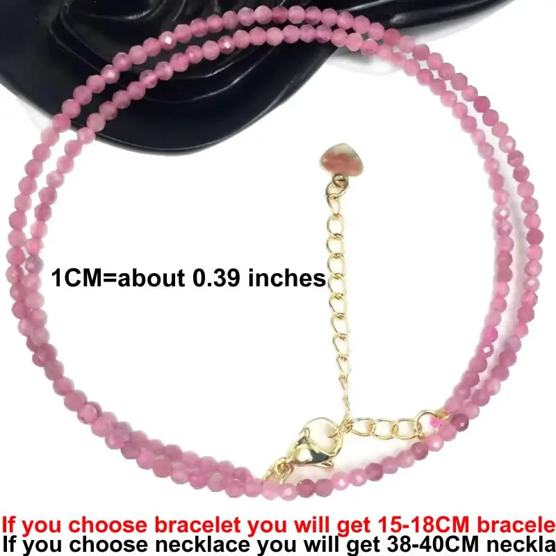 Fashion 2-3mm Faceted stone beads Necklace bracelet Pink Quartz Crystal zircon amethyst Choker Men Female Jewelry Party Gift - AMULET RING STORE