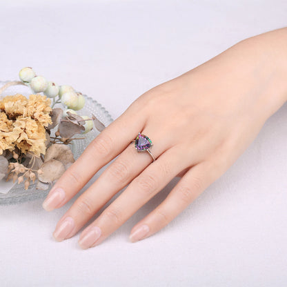 JewelryPalace 4.3ct Natural Rainbow Mystic Quartz 925 Sterling Silver Wedding Engagement Solitaire Ring for Women New Arrival