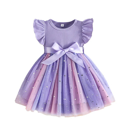 Baby Girl Cute Dress New Summer Toddler Kids Mesh Tutu Dresses Sequin Bow Children Birthday Party Dress Baby Girls Tulle Clothes