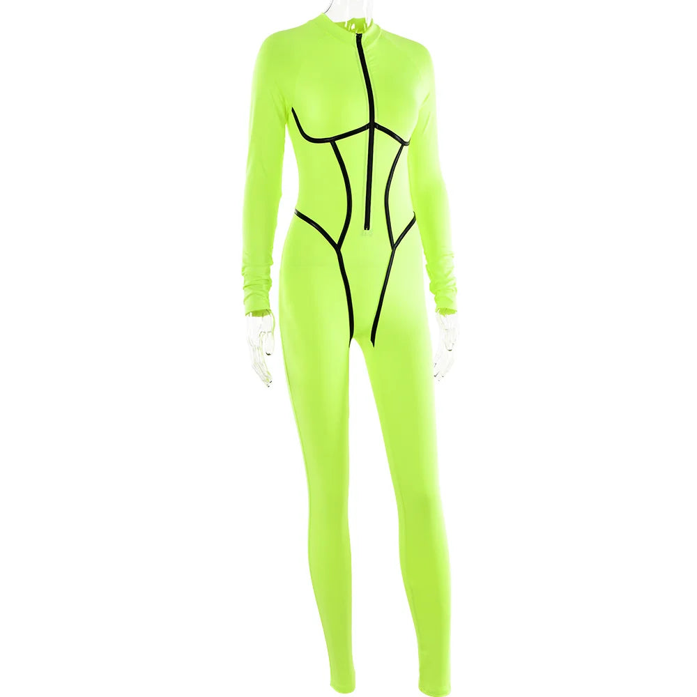 Articat Sexy Zipper Women Jumpsuit Long Sleeve Bandage Tights Solid Jumpsuits Female Party Bodycon Stretch Sporty & Leisure - AMULET RING STORE