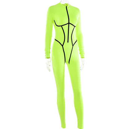Articat Sexy Zipper Women Jumpsuit Long Sleeve Bandage Tights Solid Jumpsuits Female Party Bodycon Stretch Sporty & Leisure - AMULET RING STORE