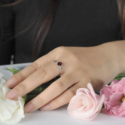 Potiy Natural Oval Shape Sky Blue Topaz Garnet Ring 925 Sterling Silver for Women Daily Wedding Party Jewelry