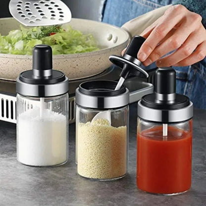 1/5PCS Glass Spice Jar Seasoning Bottle Pepper Shaker Salt Jars Barbecue Condiment Bottle with Quantitative Spoon Kitchen Gadget