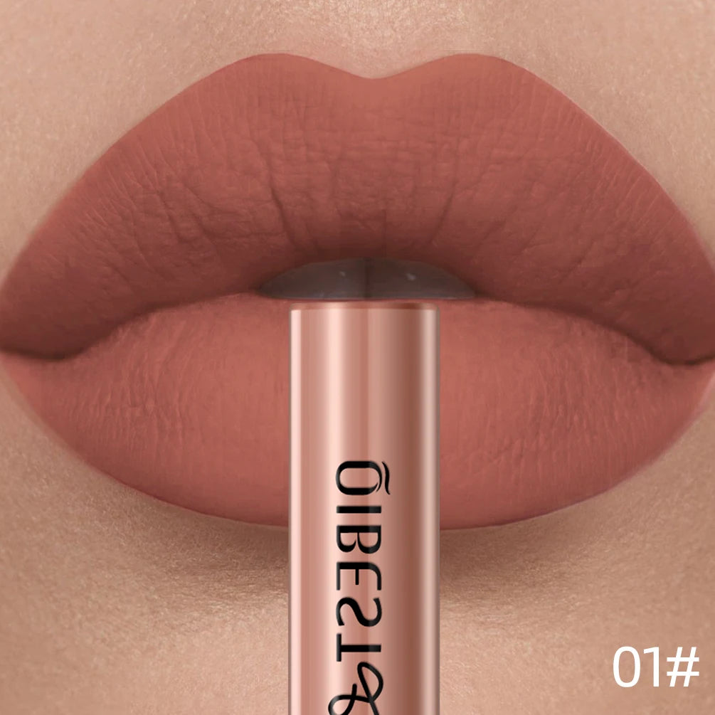 QIBEST Matte Liquid Lipstick Waterproof Long Lasting Velvet Lip Gloss Tint Tube Matte Nude Pigment Red Lipgloss Lips Makeup - AMULET RING STORE