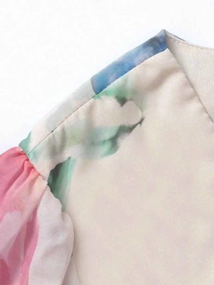 TOLEEN 2024 New Summer Casual Elegant V-Neck Slim Mesh Holiday Dresses Fashion Floral Printed Plus Size Womens Long Sleeve Dress