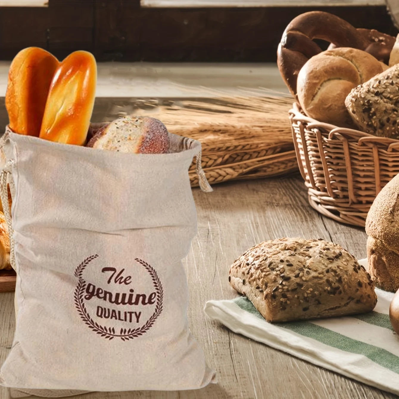 1/6pcs Reusable Linen Bread Bag Baking Storage Container for Toast Unbleached Preservation Bag with Drawstring Kitchen Organizer - AMULET RING STORE