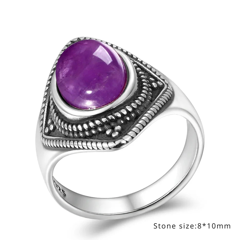 Luxury Vintage Ring Natural Amethyst Rings S925 Silver Jewelry Wedding Anniversary Party Ring Gifts for Women