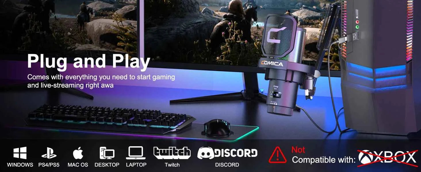 COMICA Uni D Uni A Wired USB Gaming Microphone for PC Laptop Phone Noise Cancellation Condenser Mic With RGB Lighting