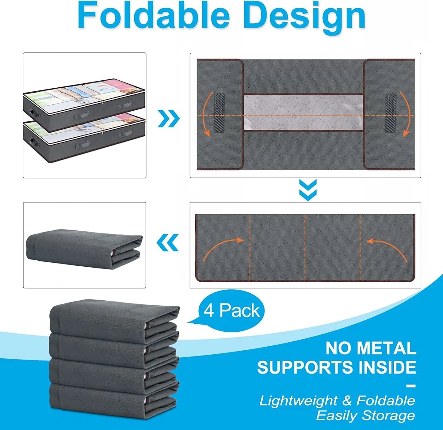 Foldable Under Bed Storage Containers with Clear Window Underbed Toy Organizers and Clothing Storage Bags Closet Storage Bins - AMULET RING STORE