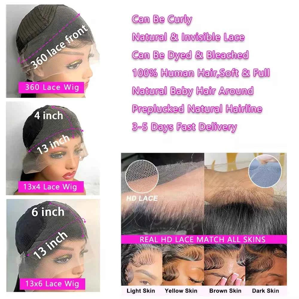 250 Density 13x4 13x6 Transparent Bone Straight 30 40 Inches Lace Front Human Hair Wigs Brazilian Frontal Wigs For Women