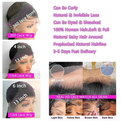 250 Density 13x4 13x6 Transparent Bone Straight 30 40 Inches Lace Front Human Hair Wigs Brazilian Frontal Wigs For Women