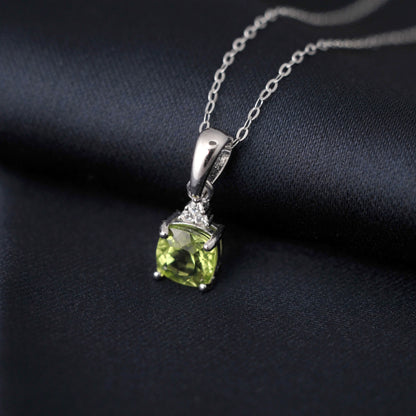 Potiy 1ct Cushion Natural Cut Genuine Peridot Pendant Necklace With 18 Inches Trace Chain 925 Sterling Silver